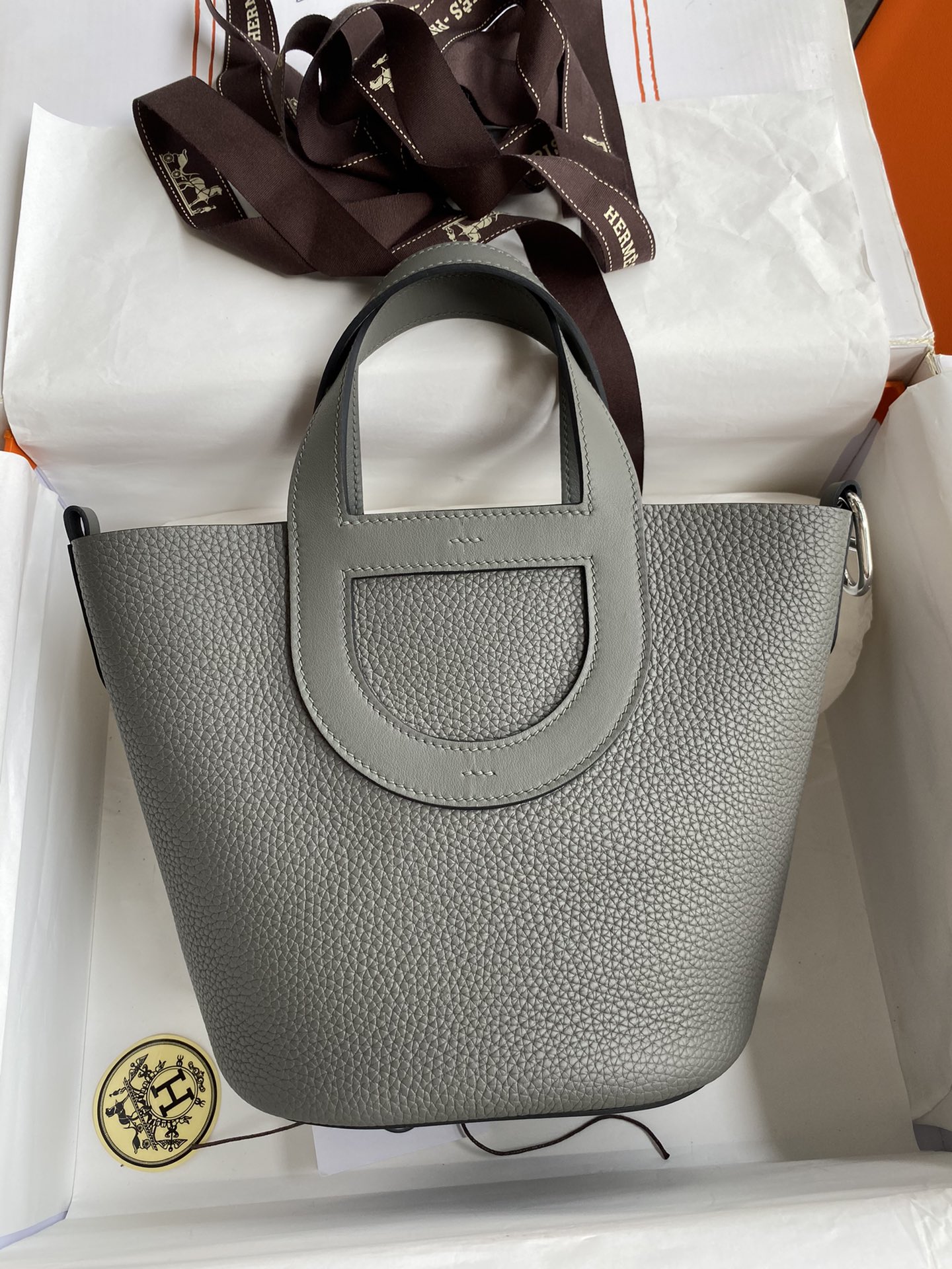 Hermes In The Loop 18 Bag In Gris Meyer Clemence Leather